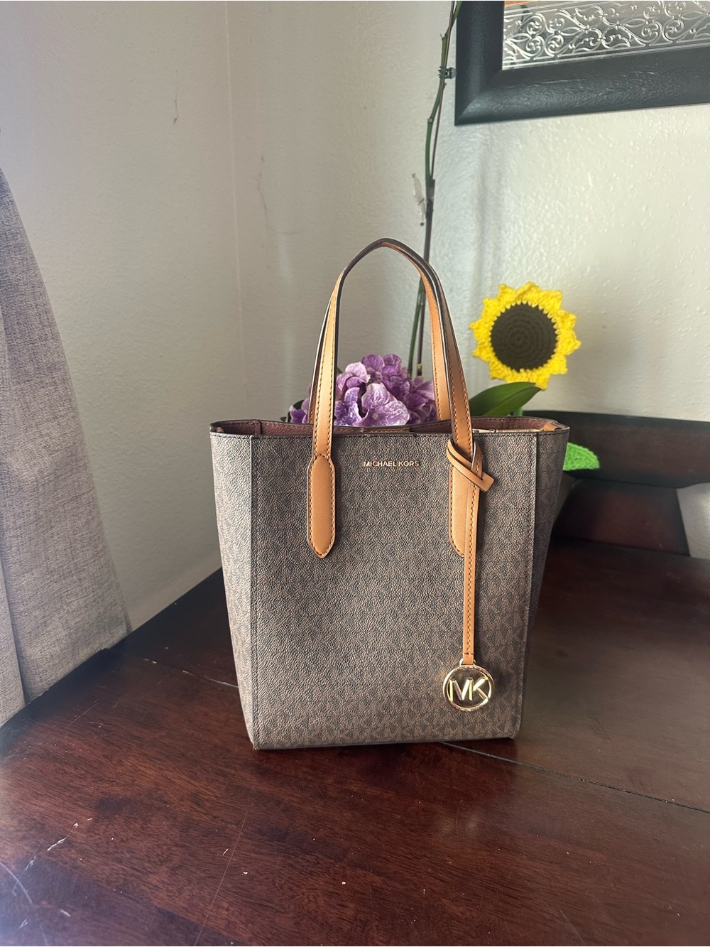 Michael Kors Brown Signature Tote with Tan Leather Trim - Picture 14 of 15